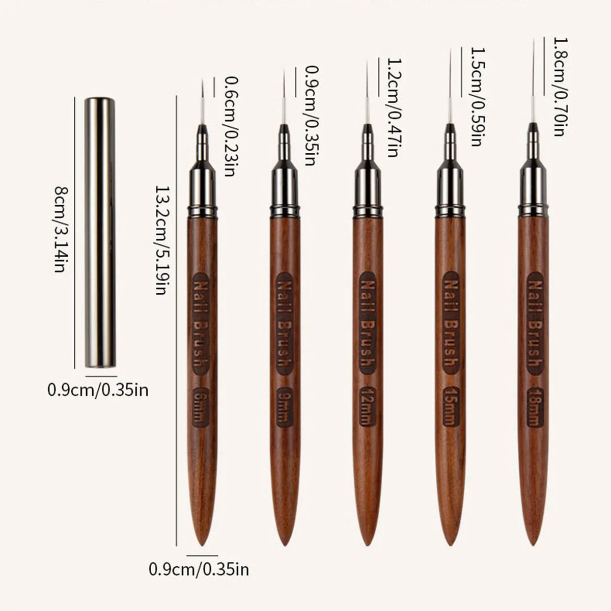 5-Pack Wood Handle Gel Nail Art Liner Brushes – UV Manicure Set