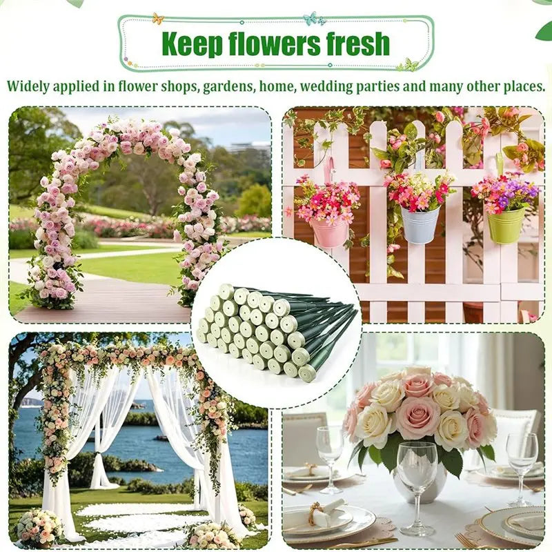 150 Green Floral Water Tubes 6 Inch with Rubber Caps