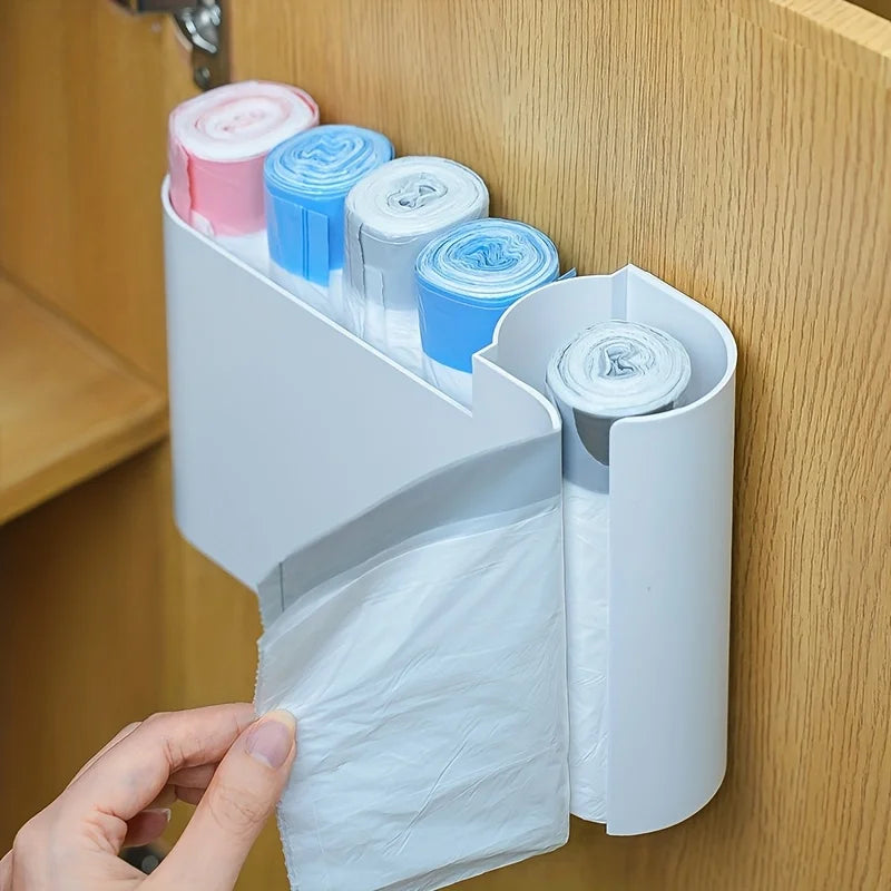 Wall-Mounted Dual-Compartment Trash Bag Organizer for Kitchen