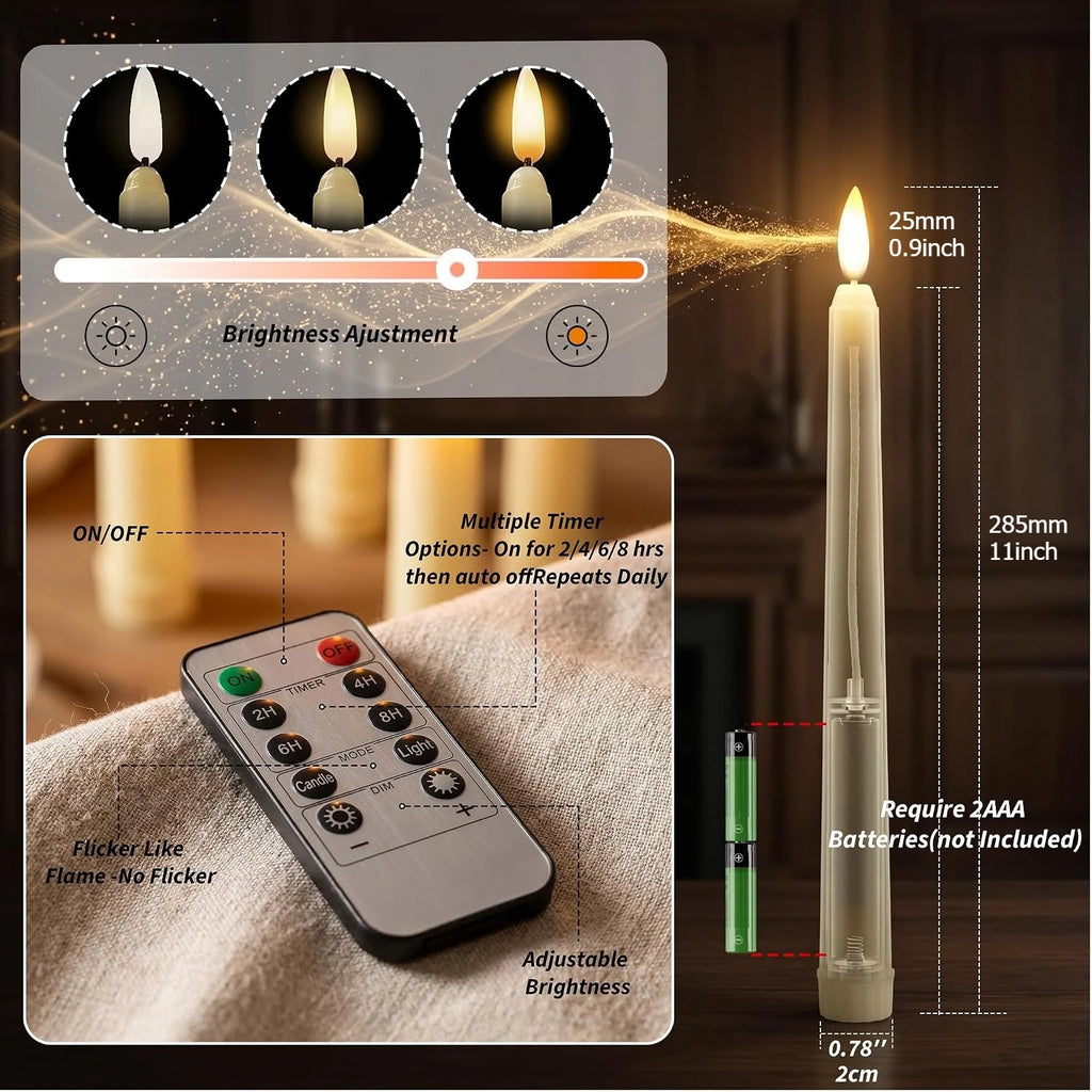 6 Flameless LED Taper Candles with 10-Key Remote | Battery