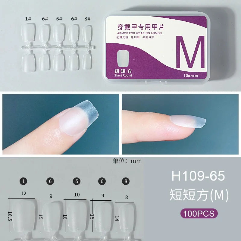 100pcs Full Cover Press On Nail Tips – Clear Ultra-Thin False Nails