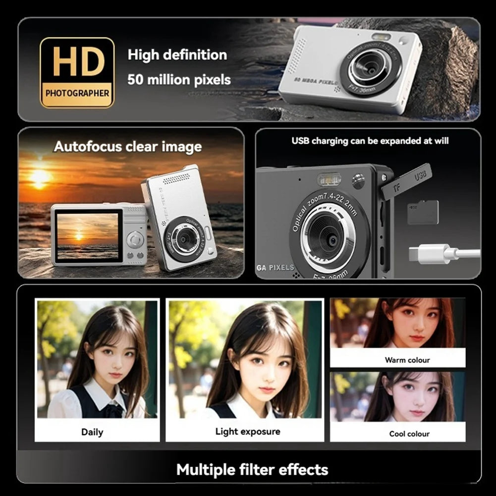 Retro Digital Camera for Students – 44MP 1080P Compact
