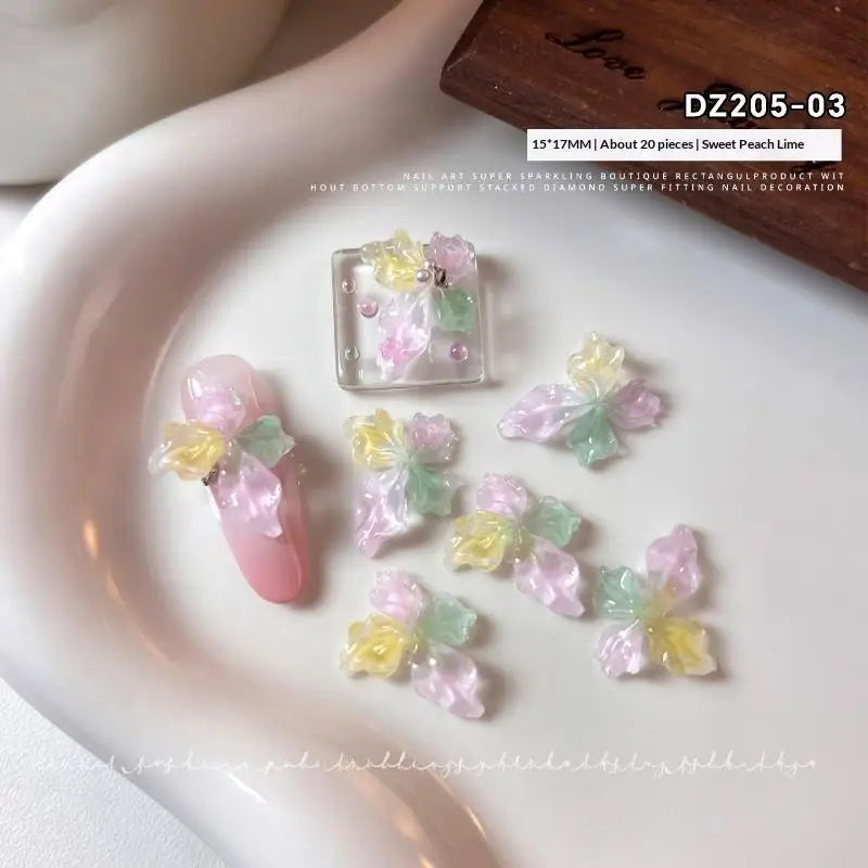 20Pcs 3D Ice Crystal Flower Nail Charms DIY Nail Art Decor