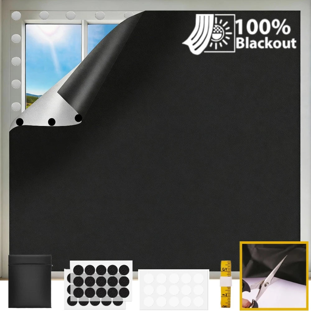 100% Blackout Blind No-Drill Stick-On Window Shade – 4 Sizes