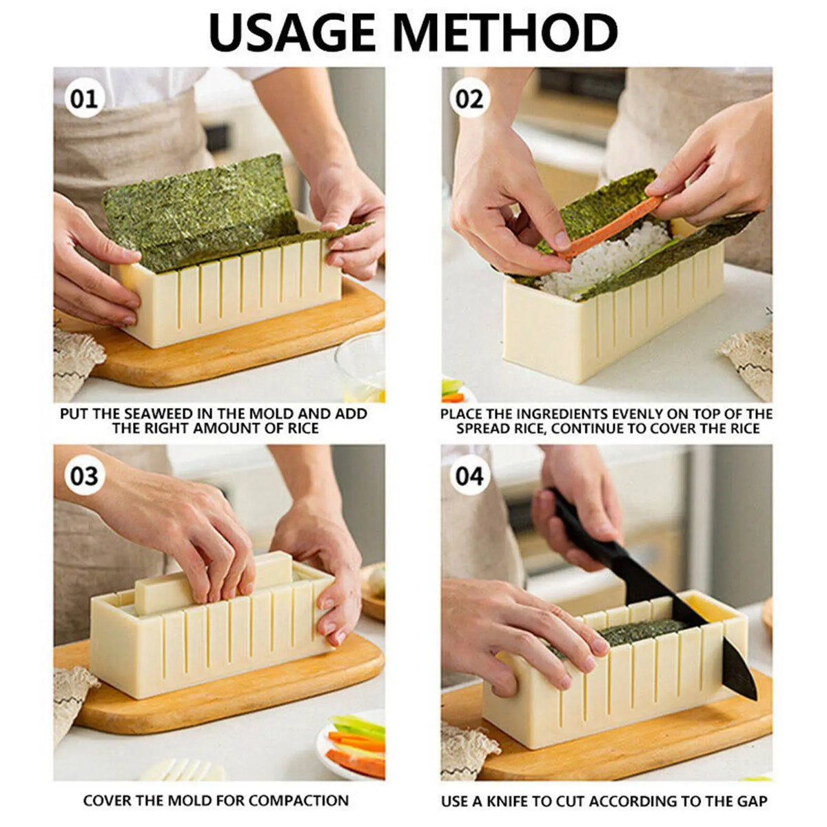 Sushi Maker Rice Mold Kit – Square, Heart & Round Shapes