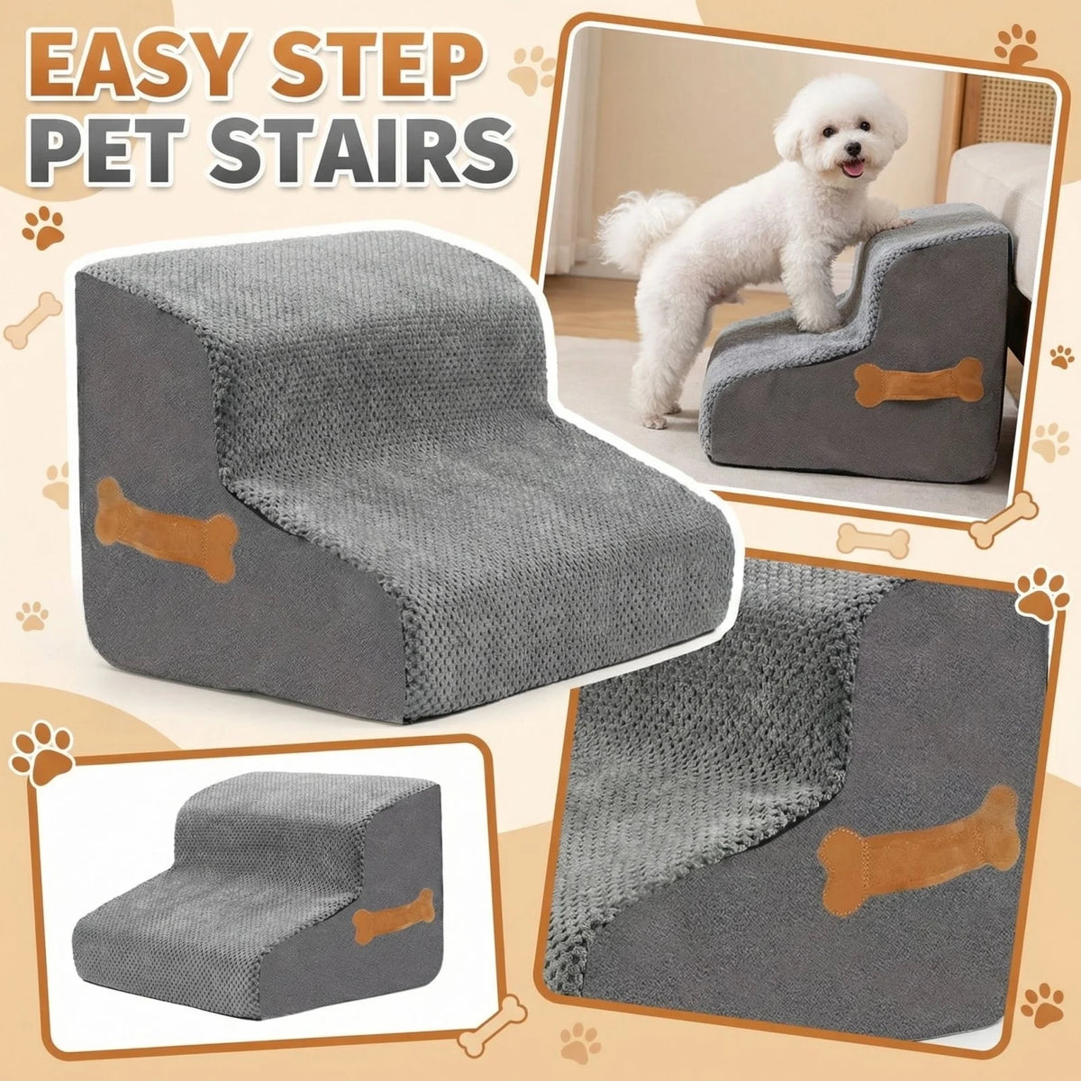 Grey Non-Slip Pet Stair Tread Pads 40x40x30cm Dogs & Cats