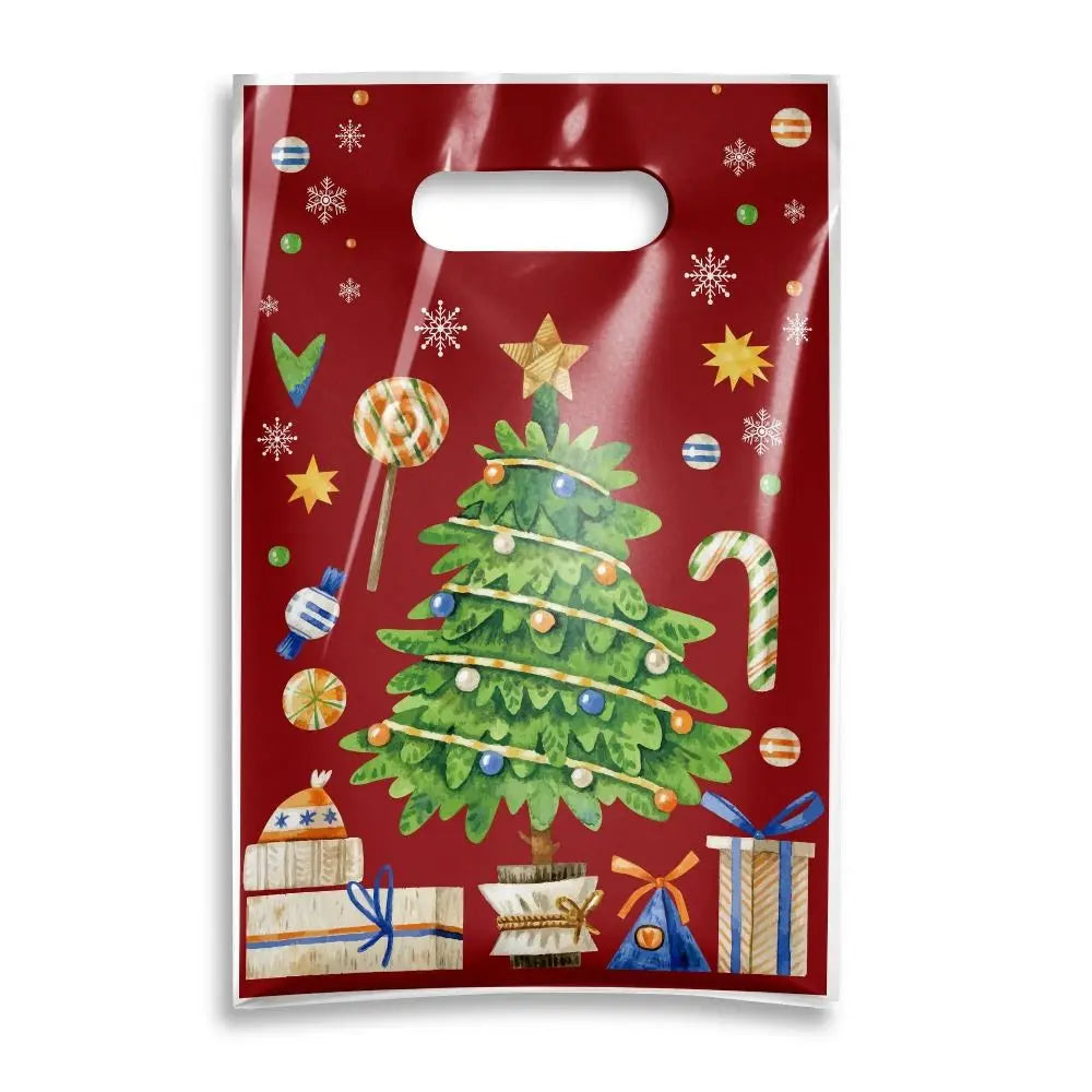 50-Pack Red Christmas Gift Bags – Santa & Snow Design