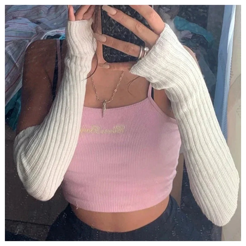 Women Y2K Fingerless Knit Mittens & Arm Warmers – Punk Gothic