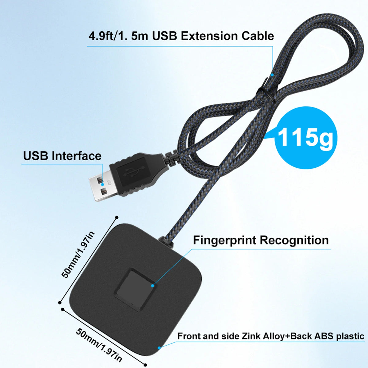 USB Fingerprint Reader for Windows Hello – 5ft Cable