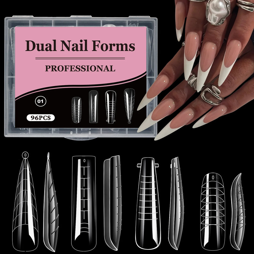 96Pcs Stiletto & Coffin Clear Dual Nail Extension Forms