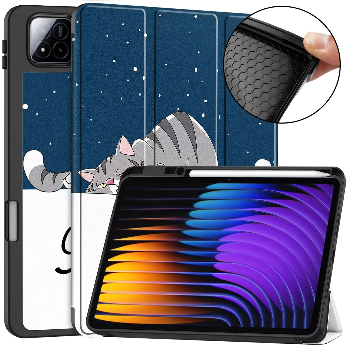 Tri-Fold PU Leather Case for Xiaomi Pad 7 / Pad 7 Pro + Pen Slot
