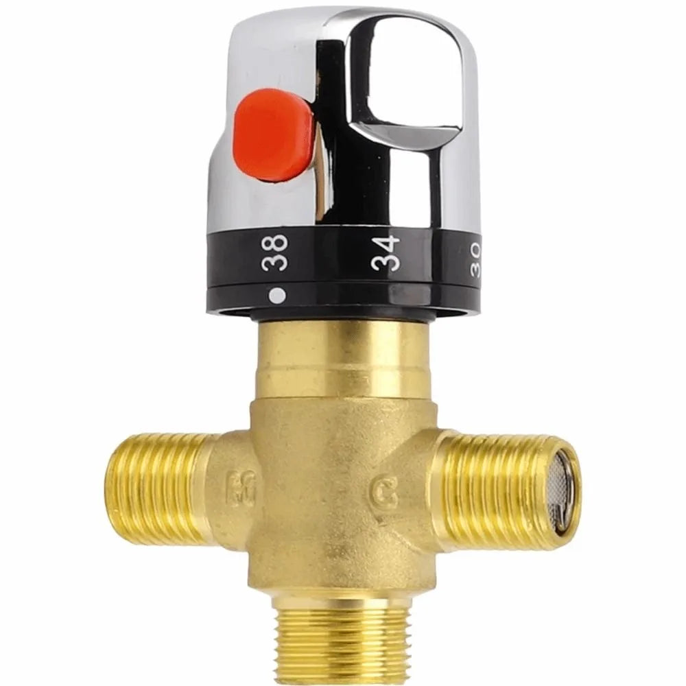G1/2 Brass Thermostatic Mixing Valve 3-Way 20–50°C Temp Control