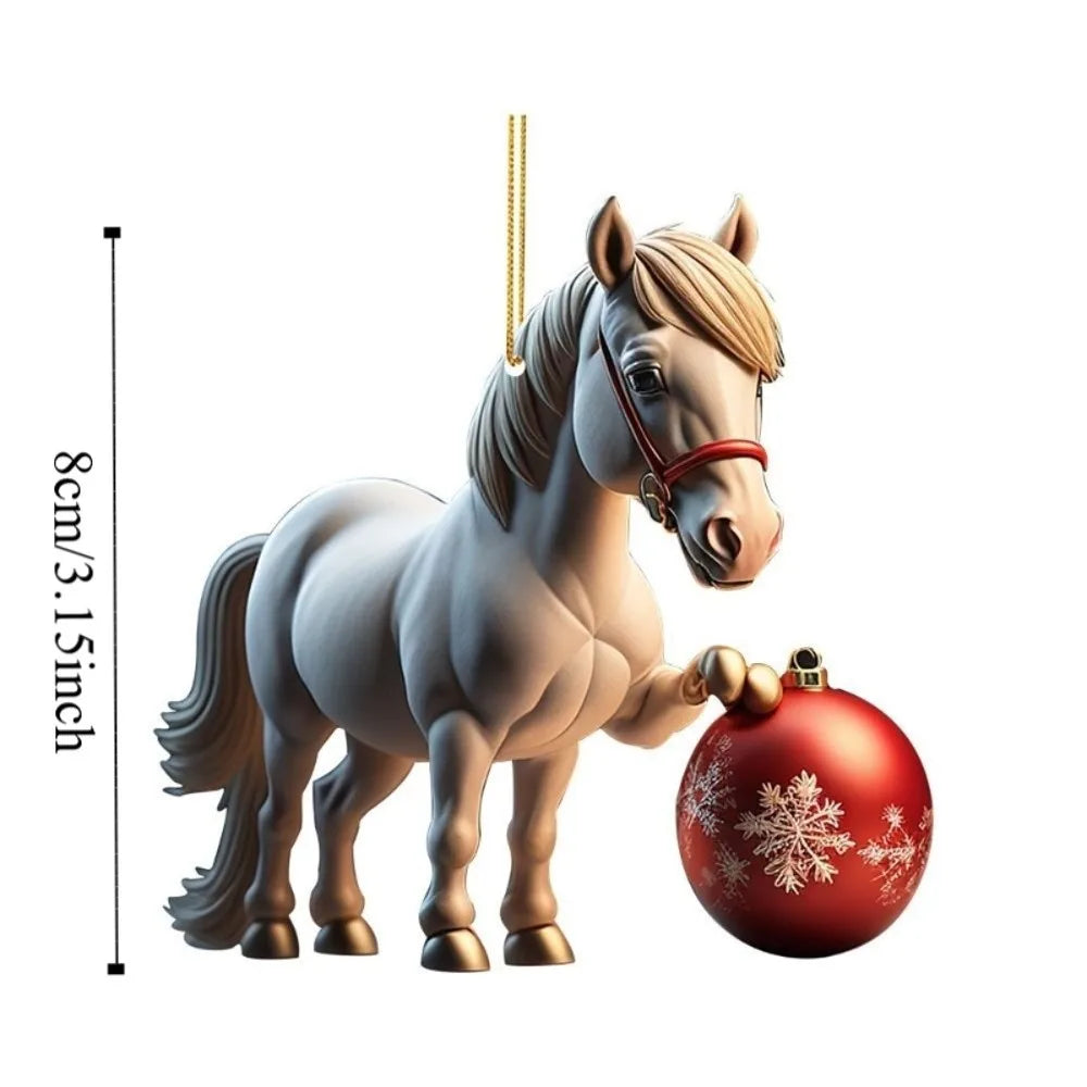 2D Acrylic Christmas Horse Ornament – Xmas Tree Pendant