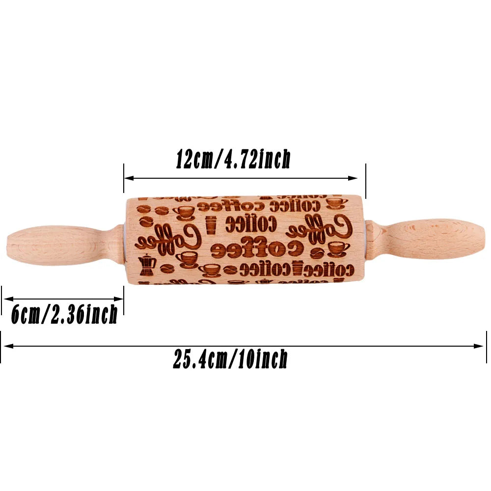 Arjmide 10" Wooden Embossed Rolling Pin – Holiday Patterns