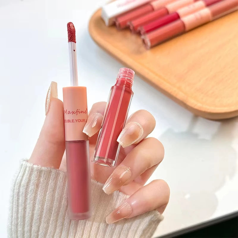 6-Color Matte Velvet Double-Head Liquid Lipstick & Lip Glaze