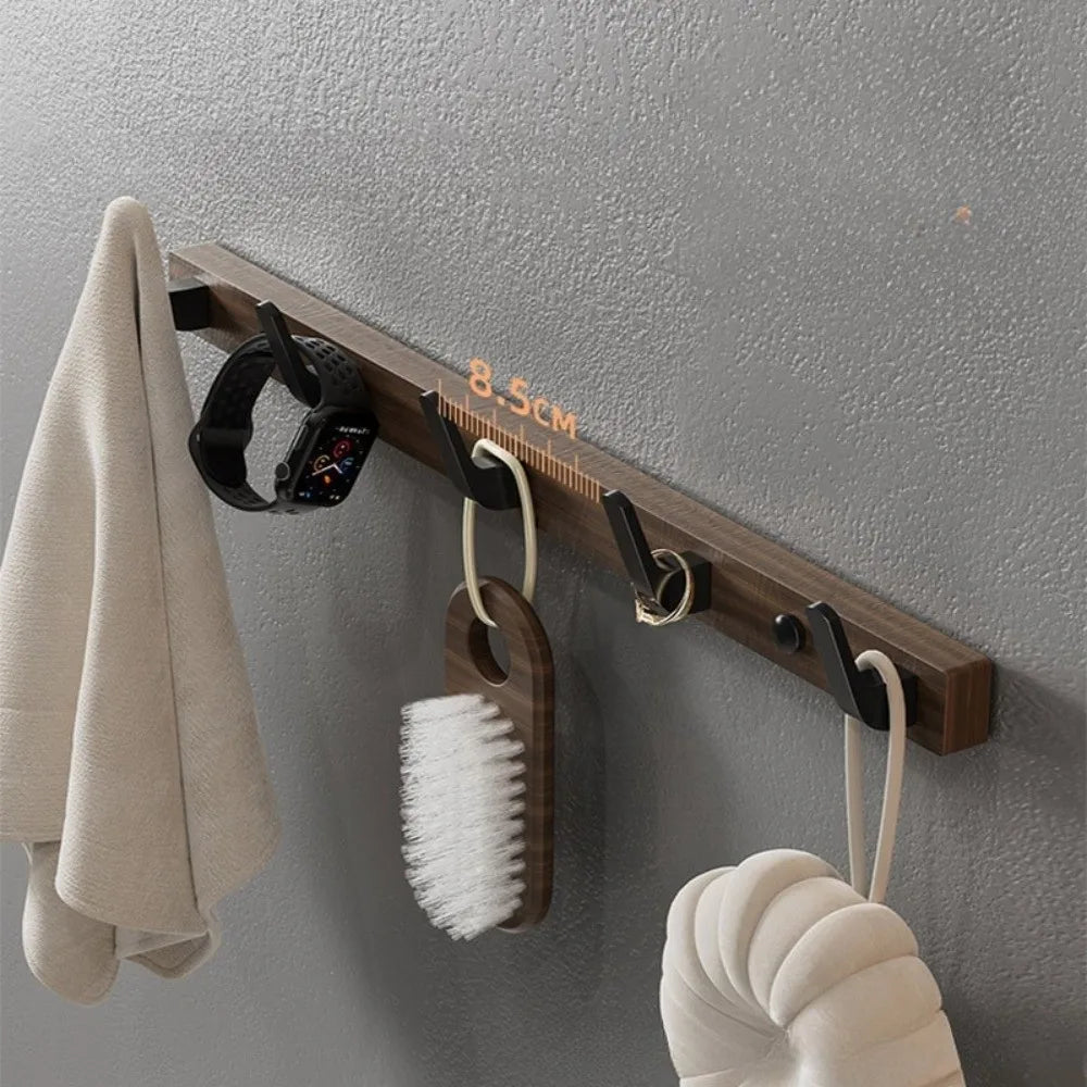 Wall Mounted Walnut Wood Clothes Hook – No Drill Entryway Organizer