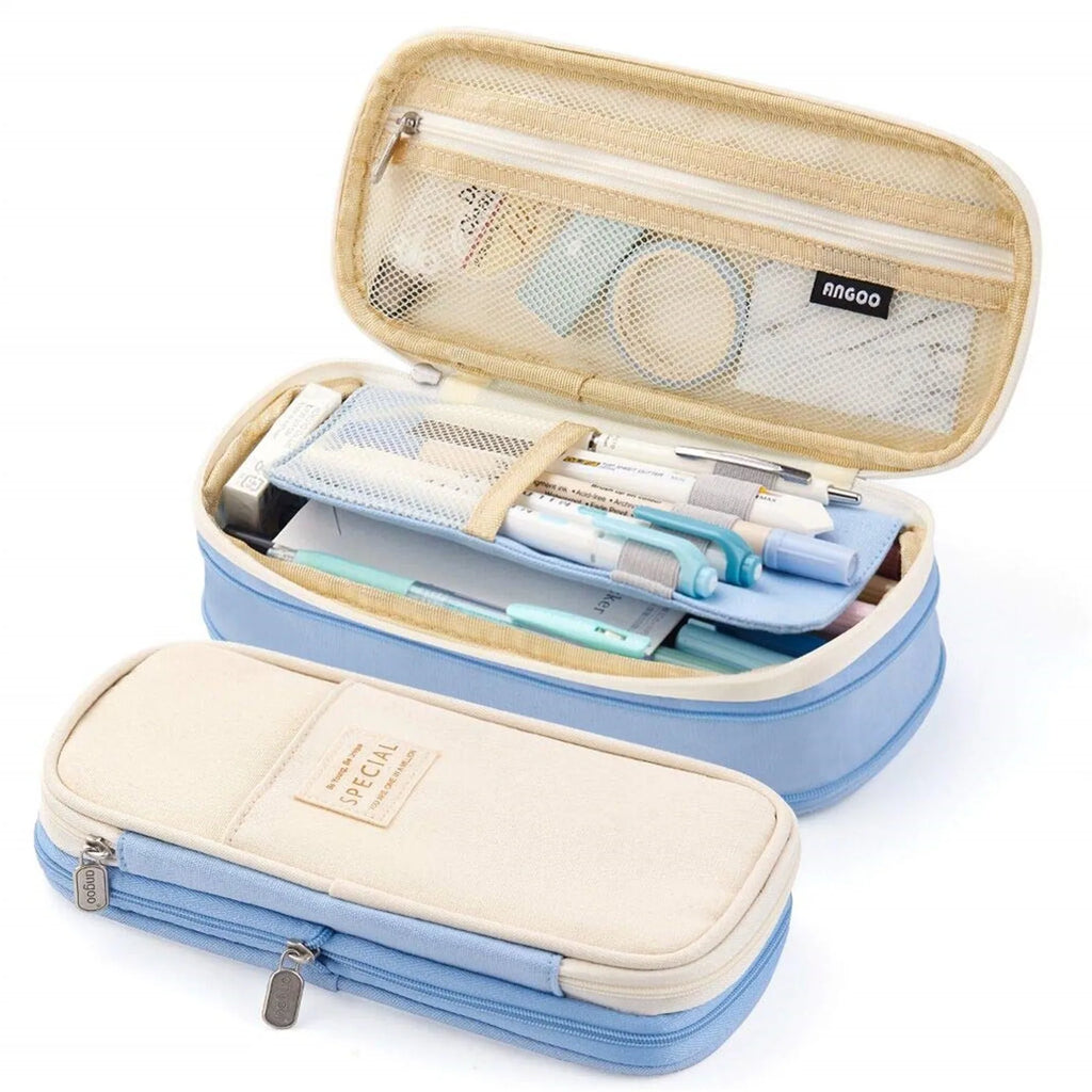 Pastel Large Capacity Canvas Pencil Case Multi-Layer Pen Bag