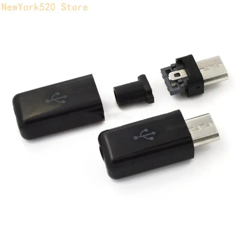 10-Pack USB 2.0 Male Welding Plug 5-Pin Black Cover