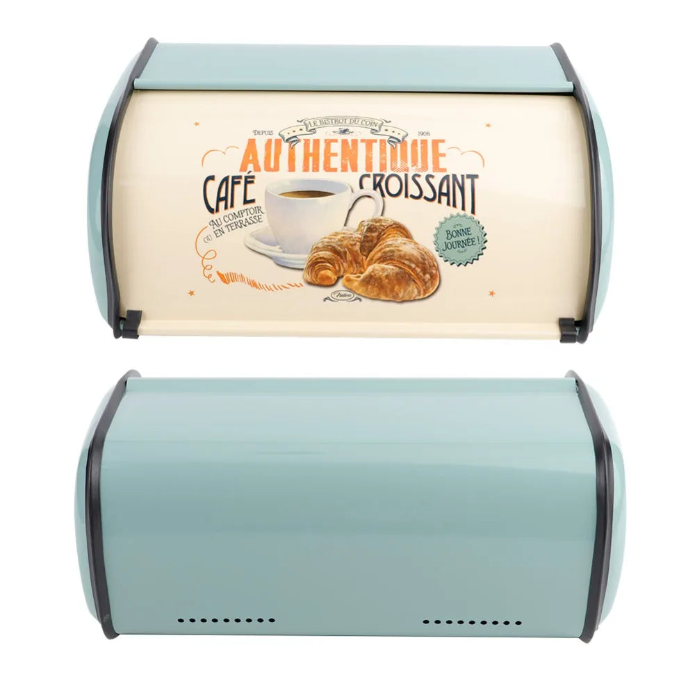 Large Metal Roll Top Bread Box 4.5L – Red & Blue Kitchen Storage