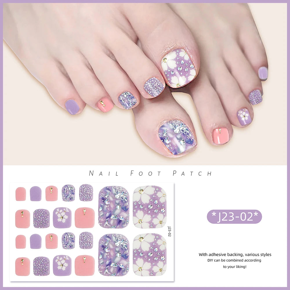 Glitter Toe Nail Stickers – 22-Tip Full Cover DIY Nail Art Decals