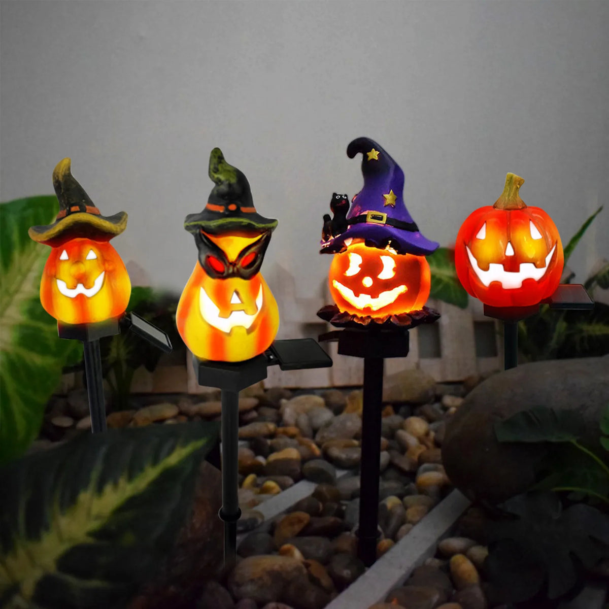 Solar Halloween Pumpkin Stake Lights – Waterproof Garden Décor