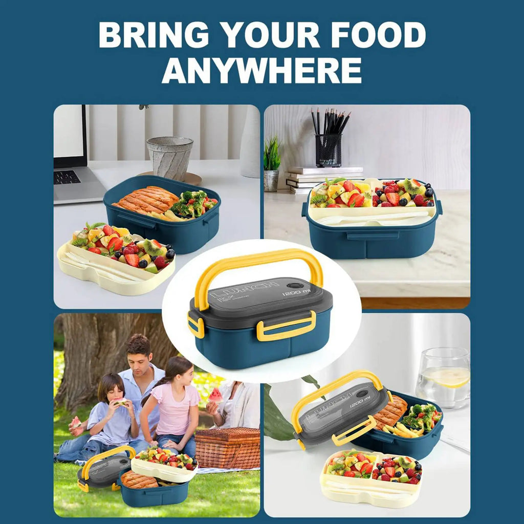 5-Pack 1200ml Double Layer Bento Lunch Boxes with Utensils