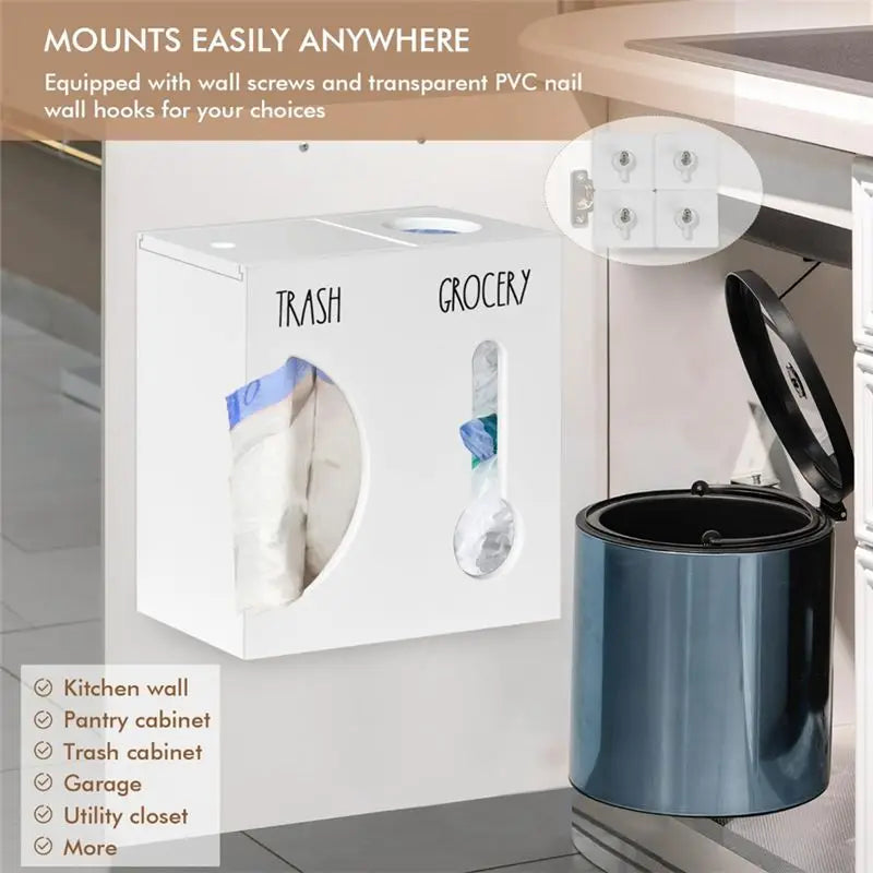 2-in-1 Wood Trash Bag & Grocery Bag Dispenser Wall Mount