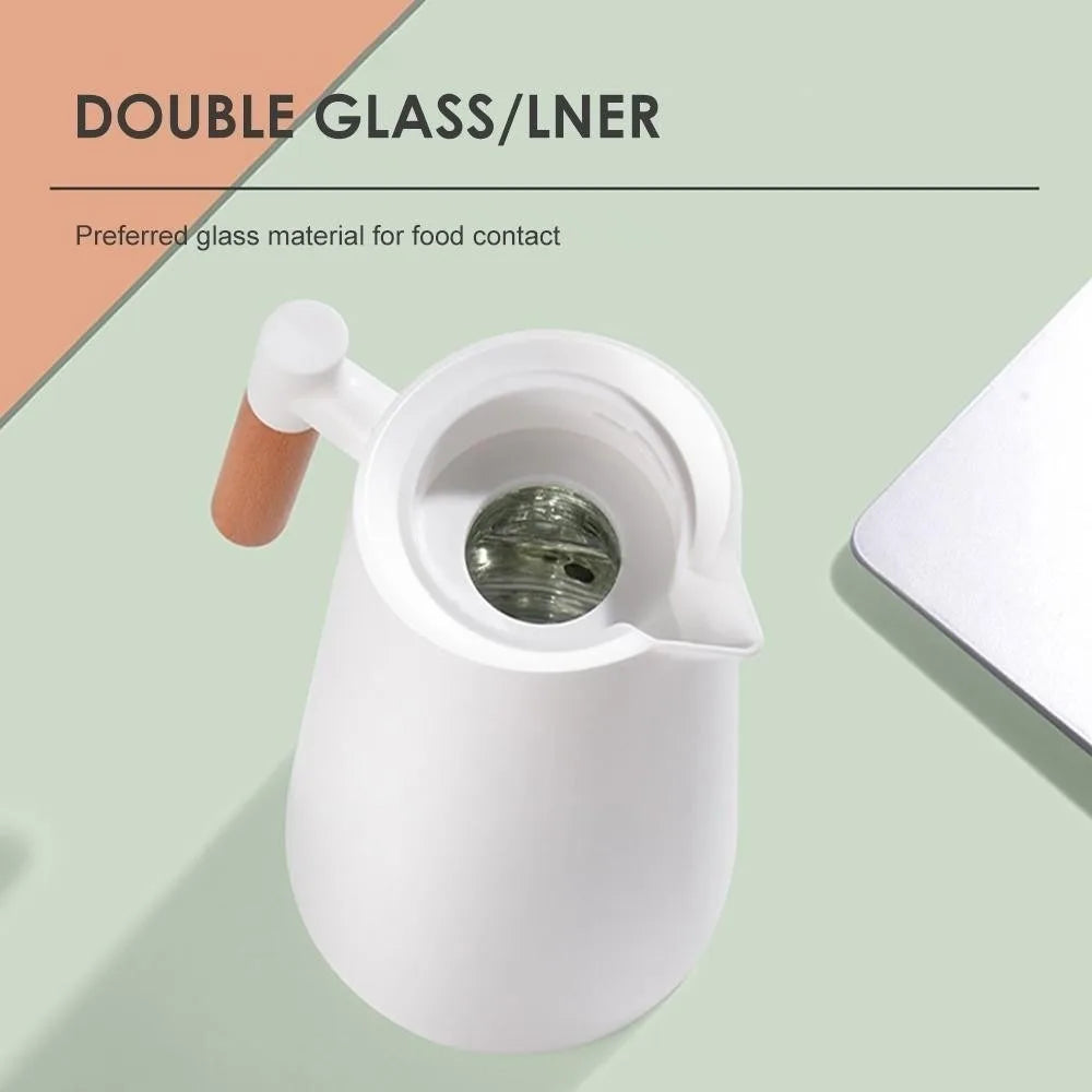 1L Smart Temp Display Vacuum Thermal Flask – Glass Liner & Wood Handle