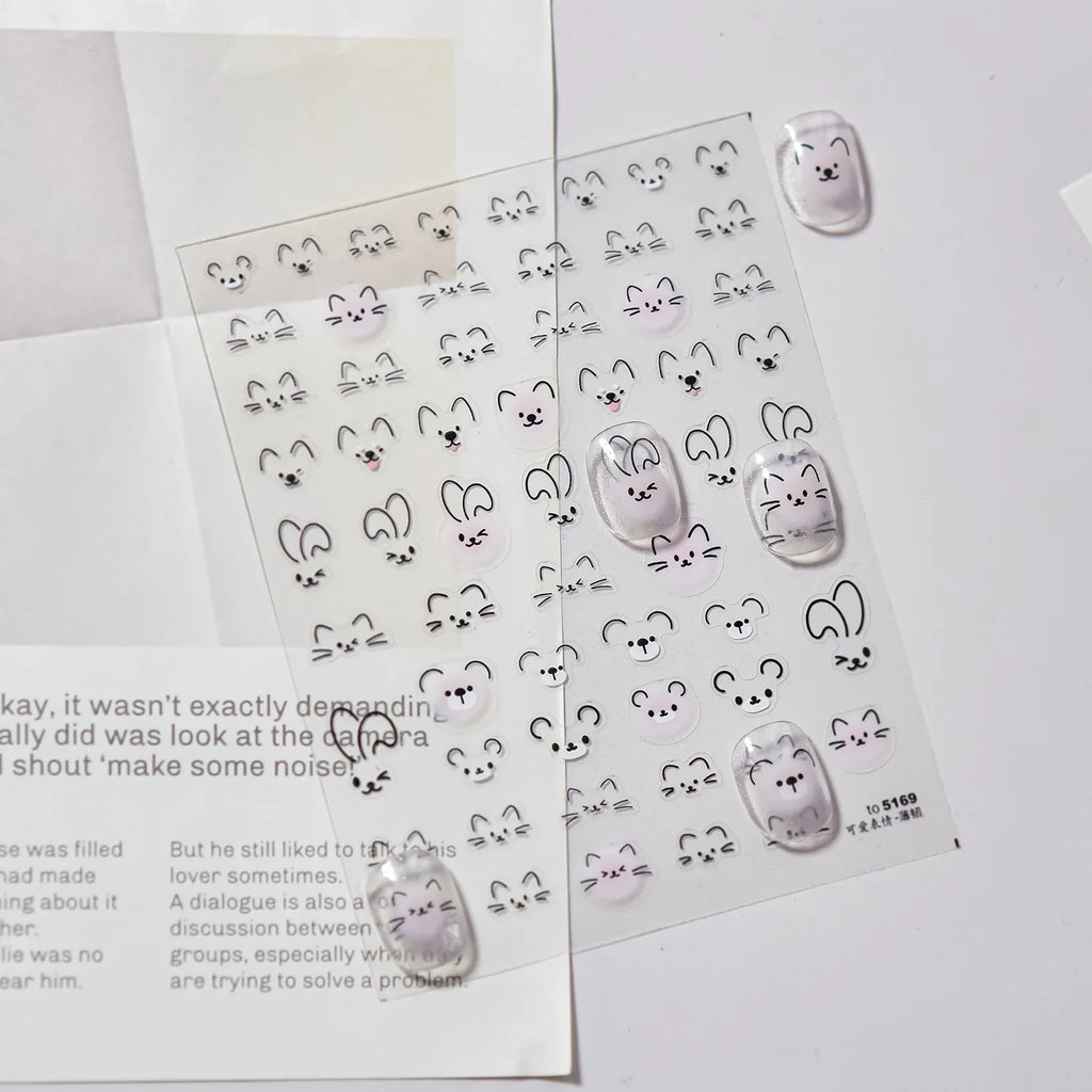 3D Cute Cat Nail Stickers – Flexible Self-Adhesive Decals