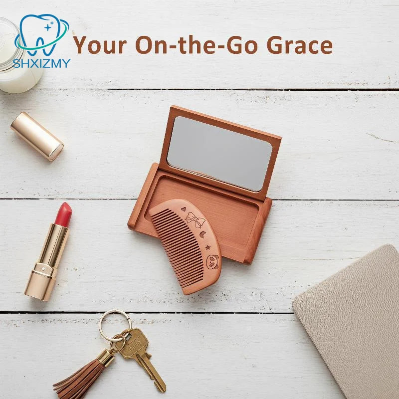 Peachwood 2-in-1 Folding Pocket Mirror & Comb Kit