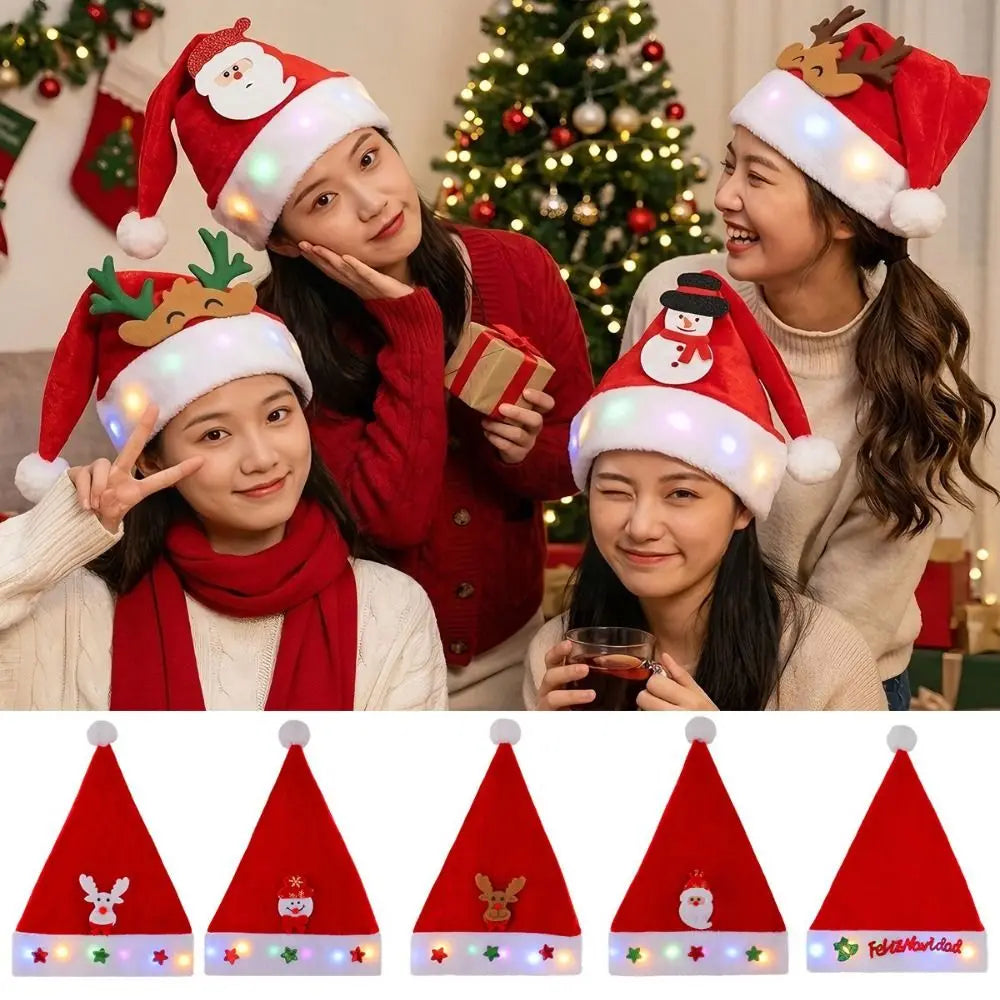 LED Light-Up Christmas Hat – Elk & Snowman Adjustable Cosplay