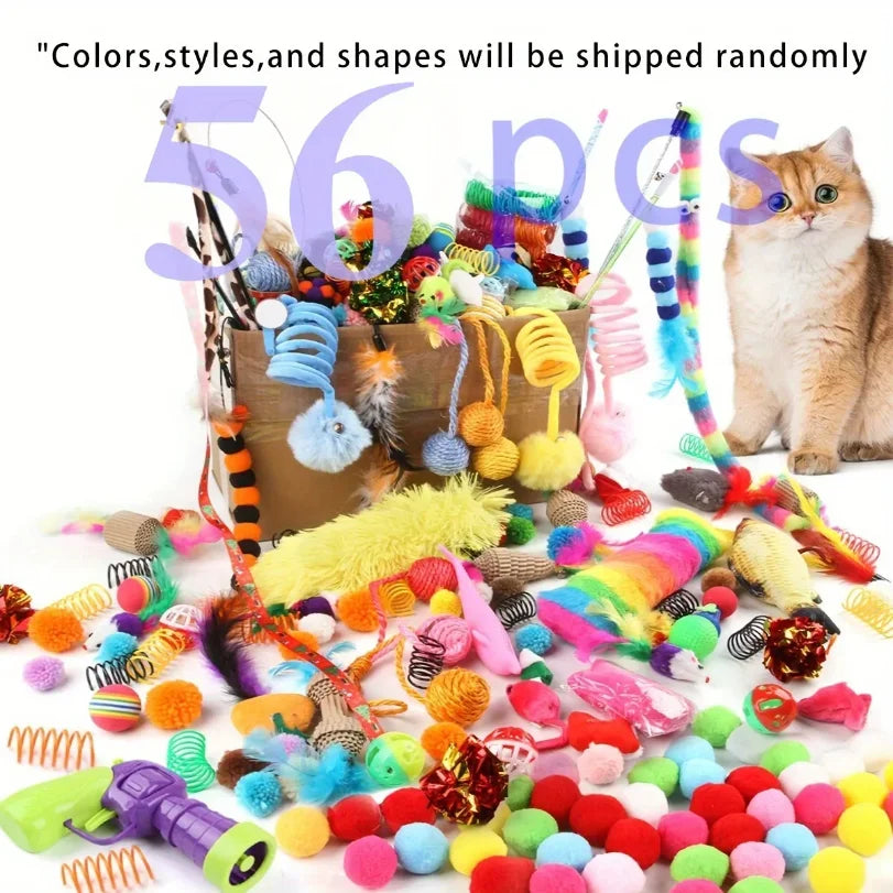 Cat Toys Mixed Pack – 14, 26 or 56 Piece Plastic & Plush Set