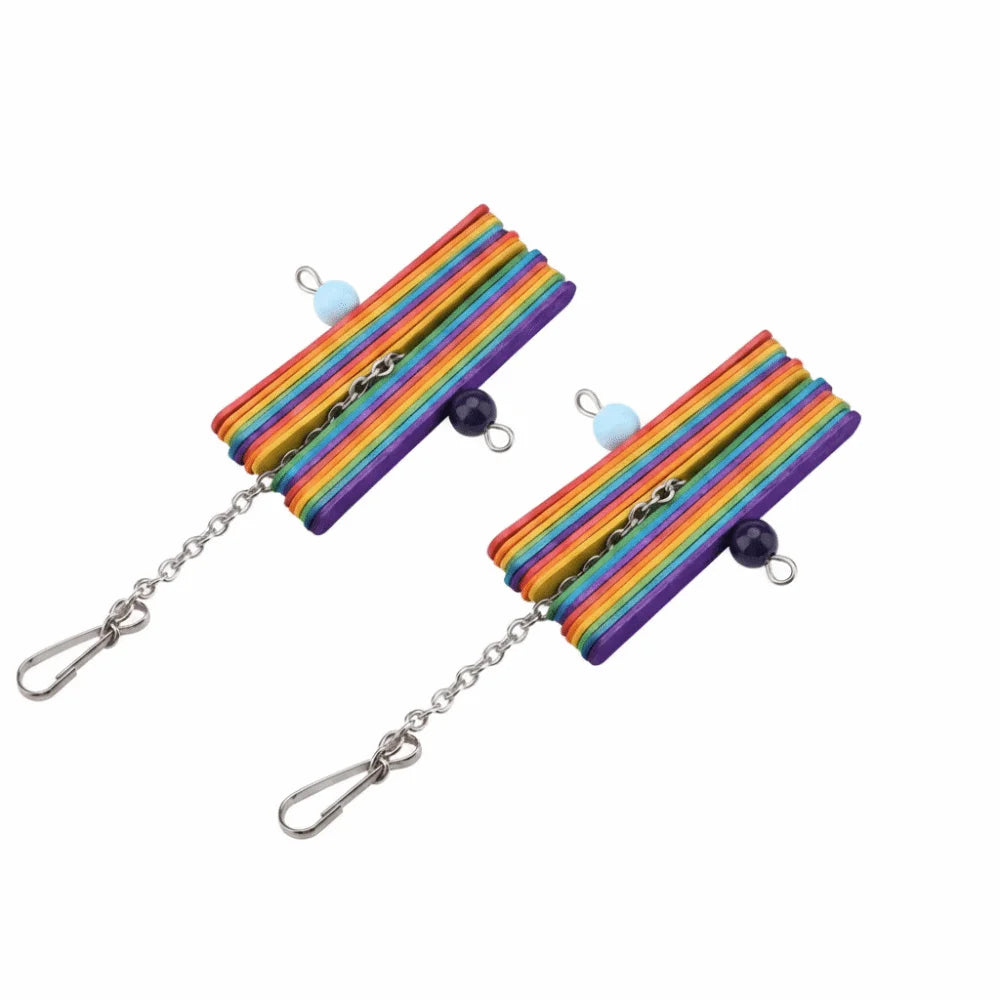 2-Pack Wooden Parrot Chew Toy – Hanging Colorful Beak Grinder