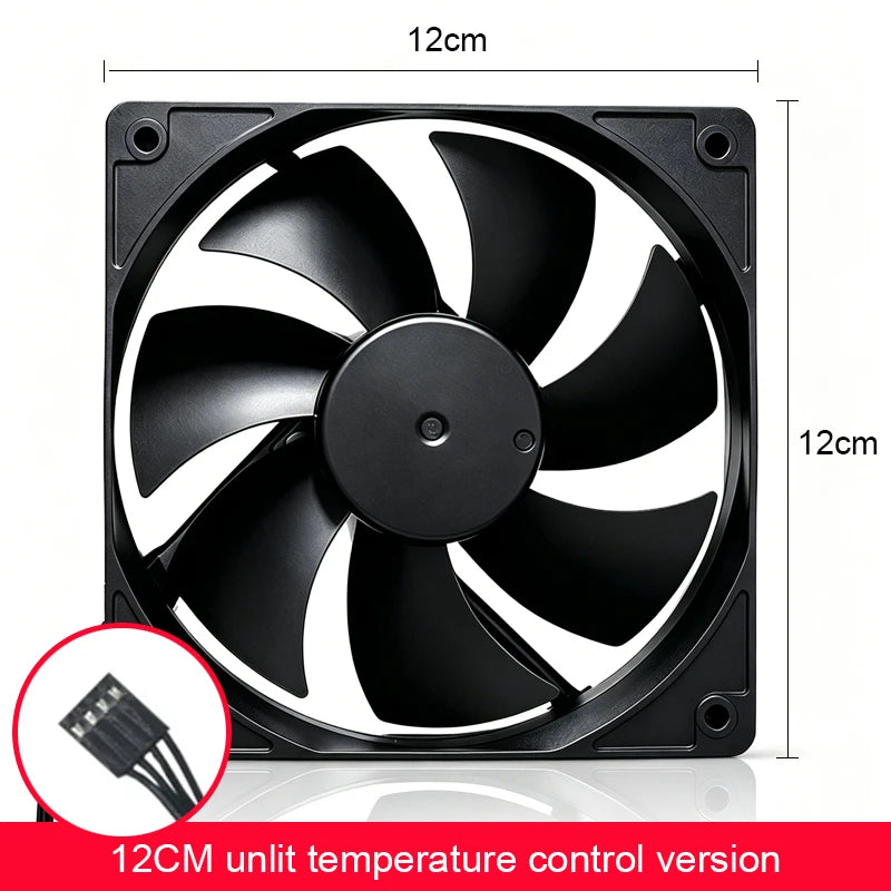 Silent 8/9/12cm PC Case Cooling Fan 4-Pin 12V – 23dBA Black