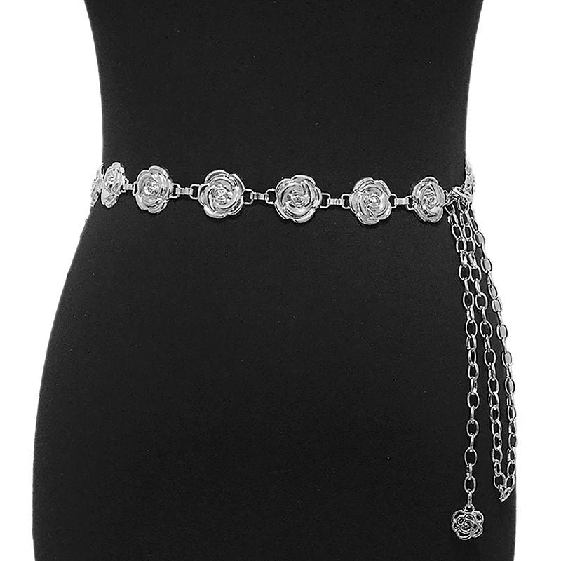 Women's Rose Chain Metal Belt – Gold & Silver Waist Chain