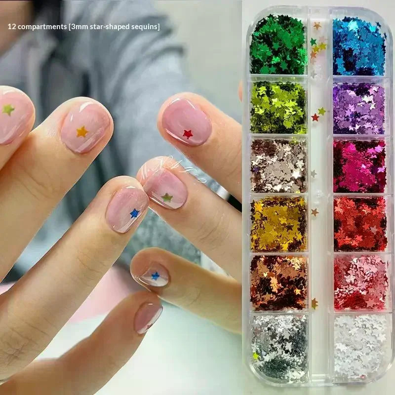 12-Grid Star Sequin 3D Nail Art Charms – DIY Manicure Set