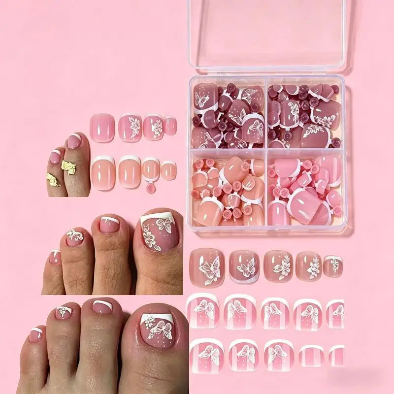 96-Pc Press On Toenails Short Acrylic False Nail Set