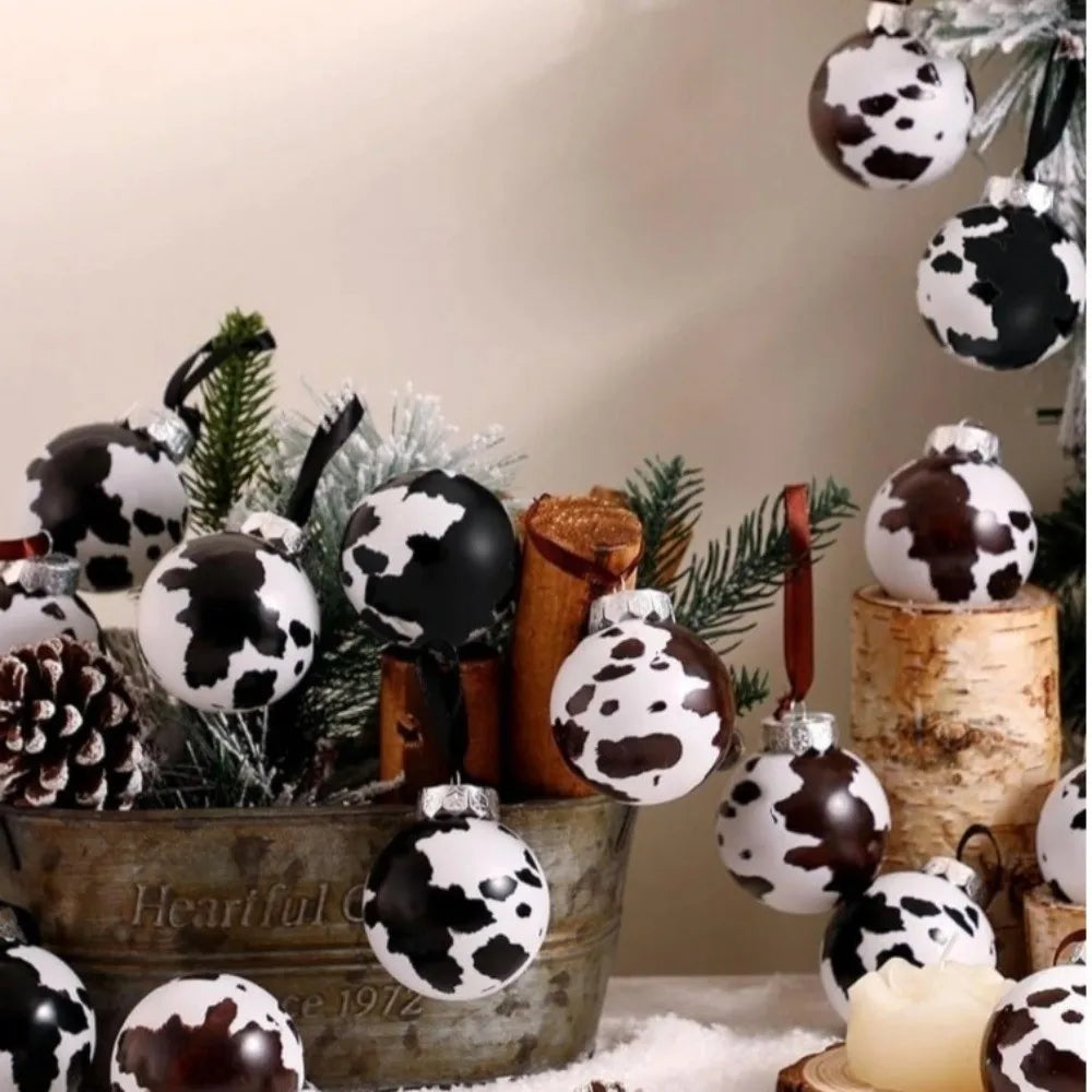 Cow Print Shatterproof Christmas Ball Ornaments 6CM 12/24 Pack