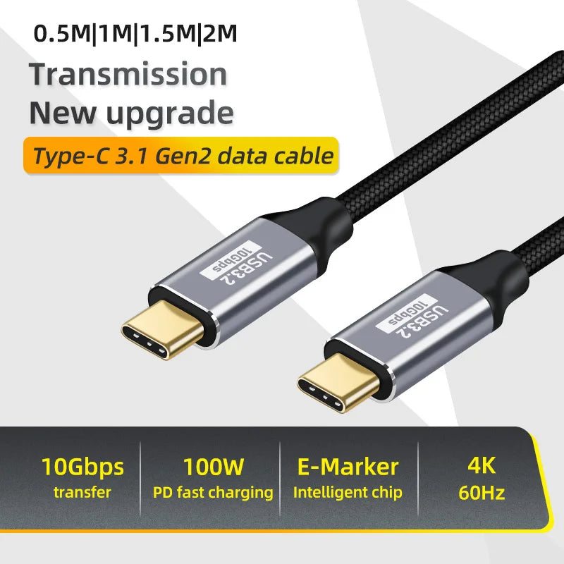 USB-C Gen 2 10Gbps Cable – 100W PD Fast Charge & 4K 60Hz