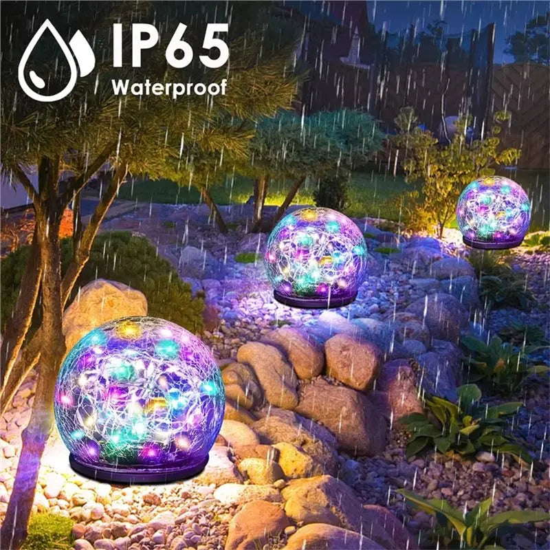 Solar Garden Ball Light – Cracked Glass Landscape Lamp 10cm