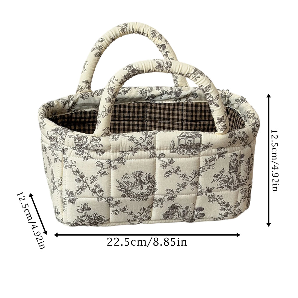Pink Floral Quilted Storage Basket with Handle – Foldable