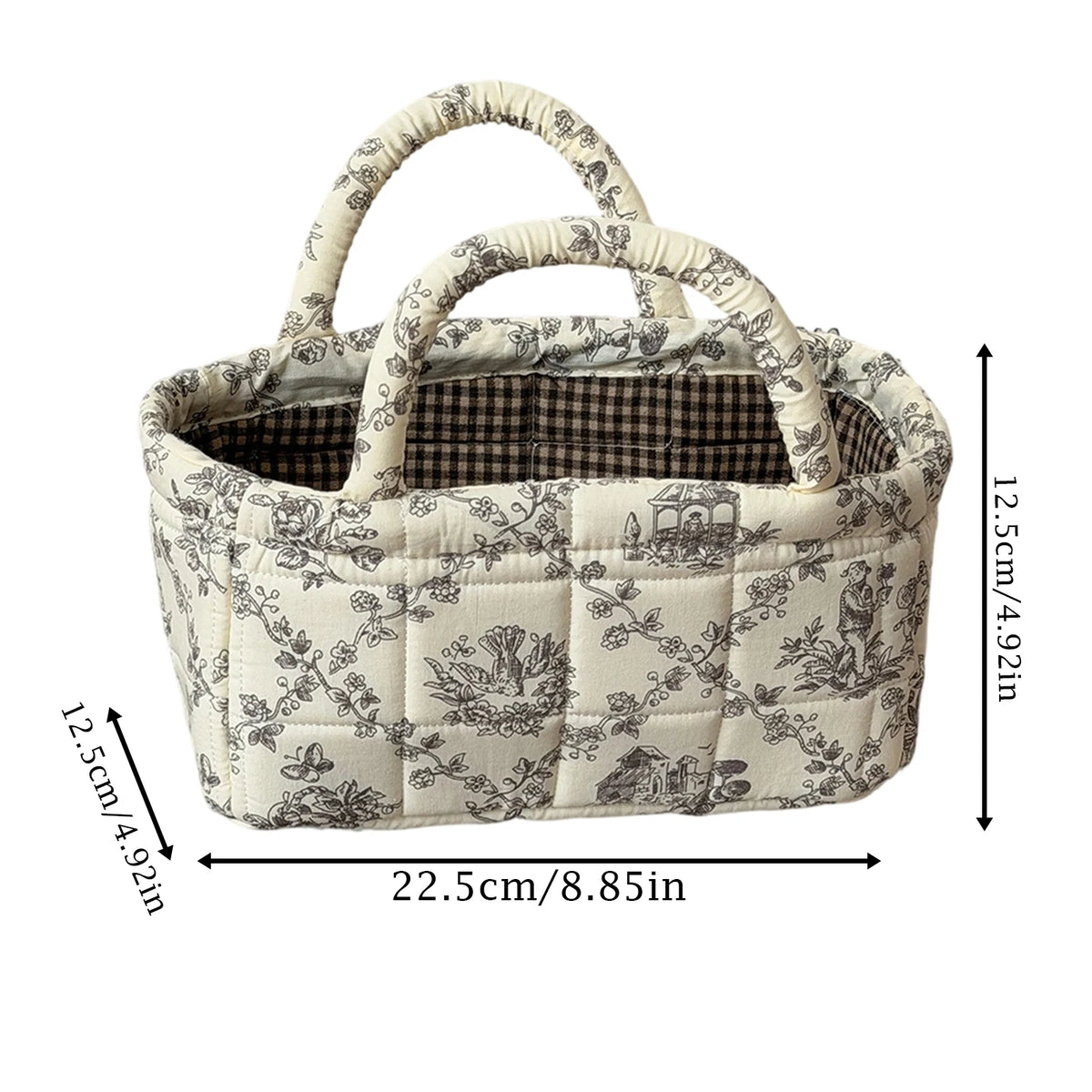 Pink Floral Quilted Storage Basket with Handle – Foldable