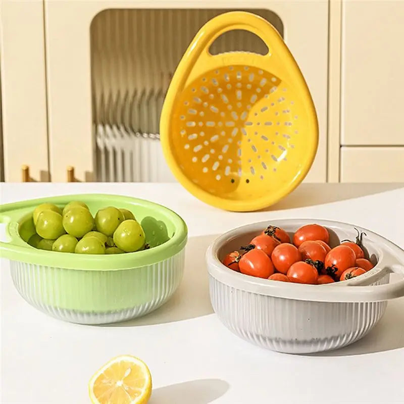 Double-Layer Drain Basket Set – Fruit & Vegetable Colander 4 Pack