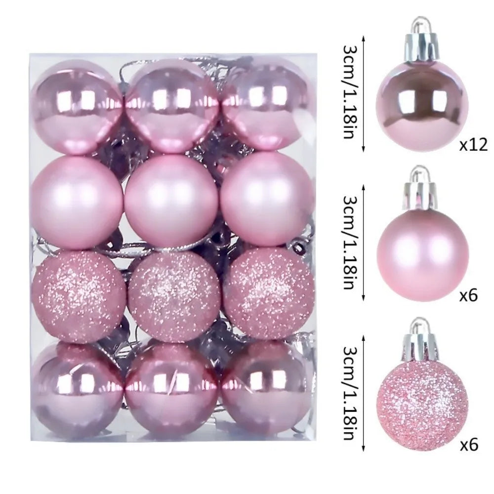 24-Pack Glitter Christmas Baubles 3cm Electroplated Tree Ornaments