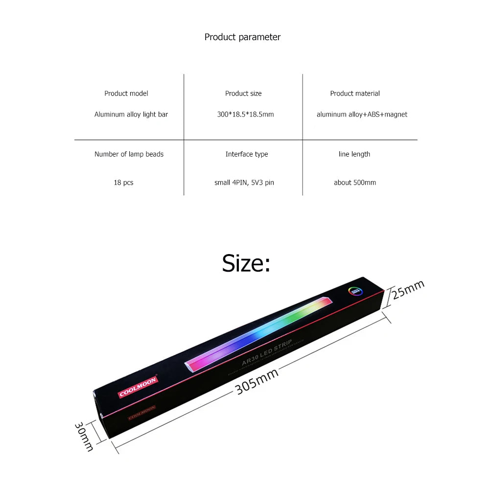 COOLMOON RGB LED Light Strip 5V 3Pin for PC Case – 30cm