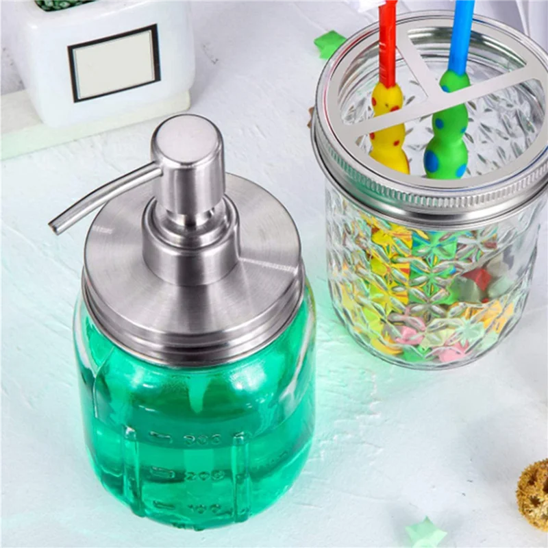 8-Pack Mason Jar Soap Dispenser Lids with Pumps – Silver