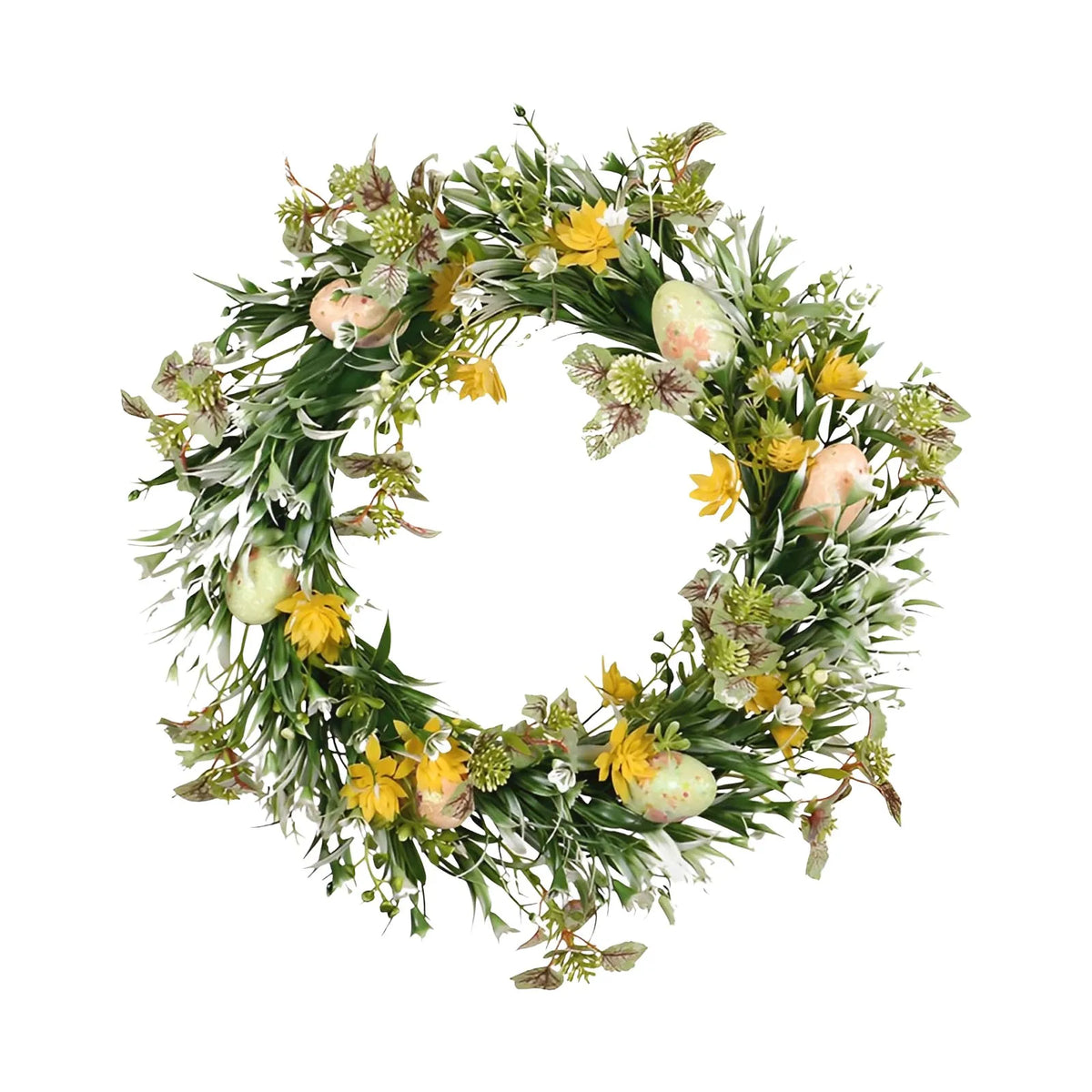 Easter Egg Wreath with Bow Ribbon – 18" Handmade Door Decor