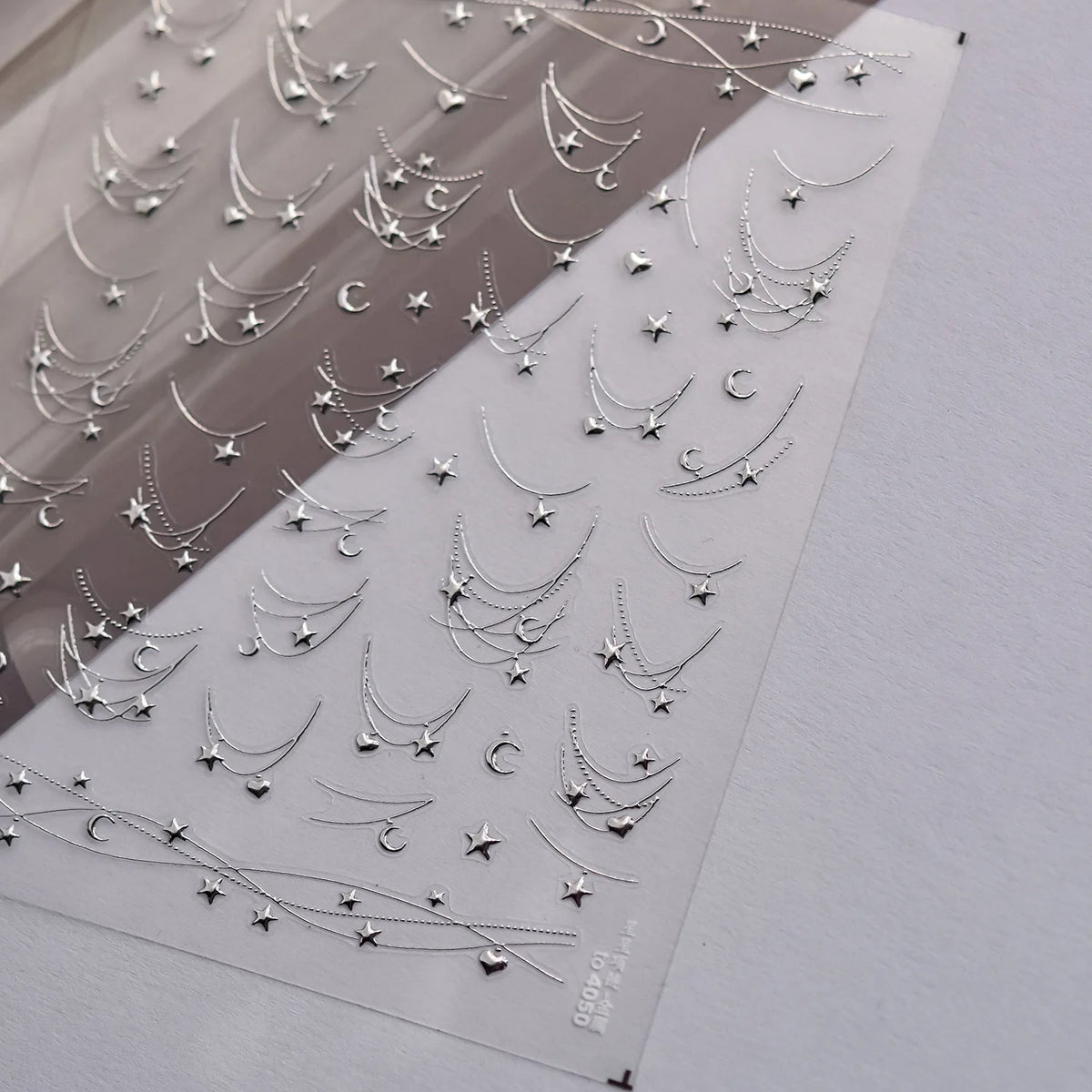5D Embossed Silver Metallic Nail Art Stickers – Stars & Bows