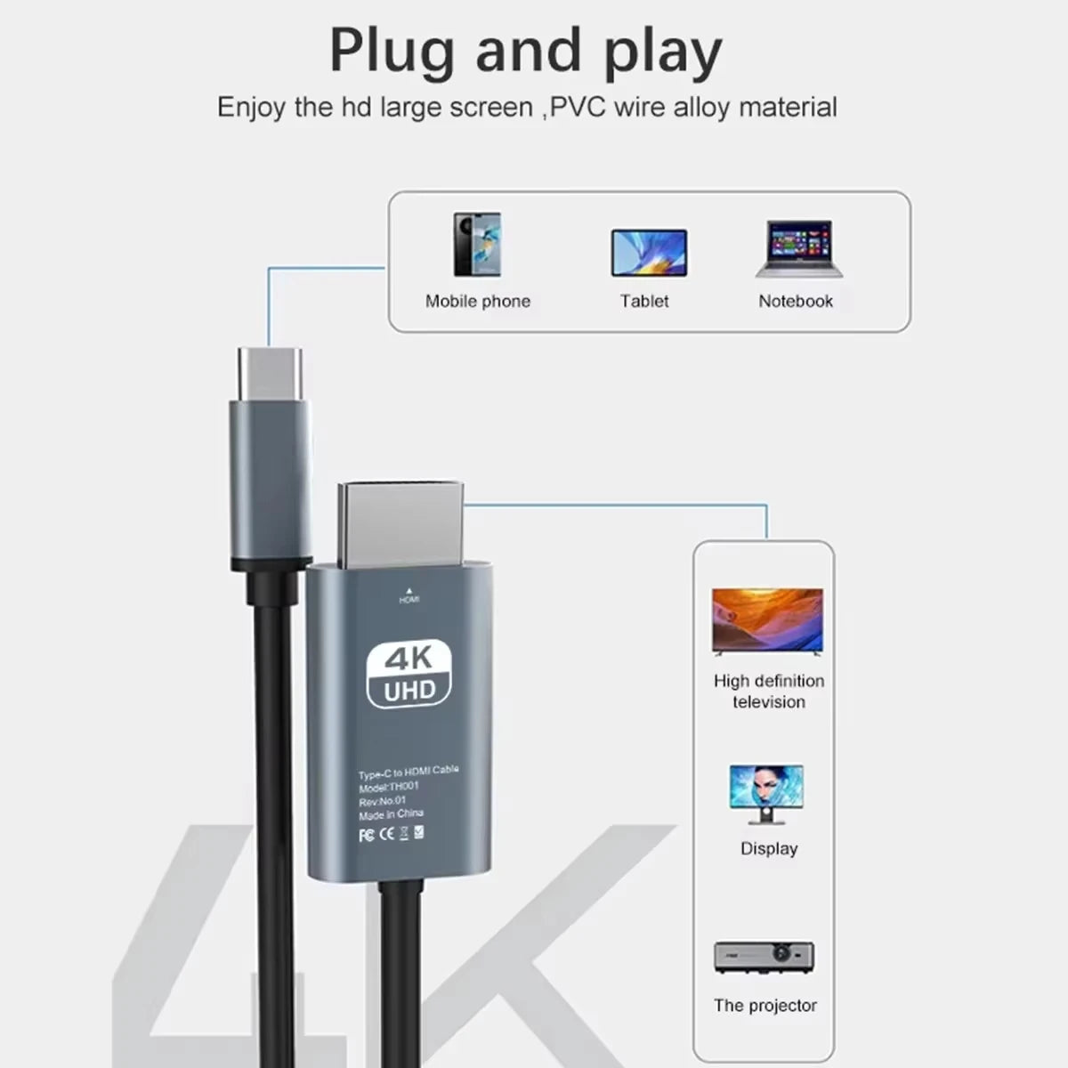 VIBE USB-C to HDMI 4K 60Hz Cable – 2M Braided Aluminum