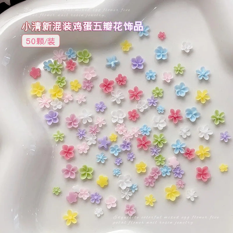 50PCS Resin Flower Nail Charms – Frangipani Lily Camellia Art
